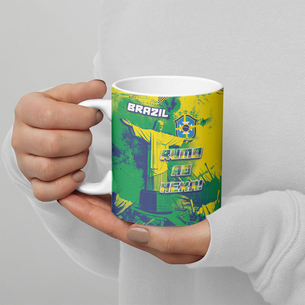 Custom Brazil Football Ceramic Mug Rumo Ao Hexa Grunge Style