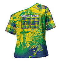 Custom Brazil Football Cross Shoulder Shirt Rumo Ao Hexa Grunge Style