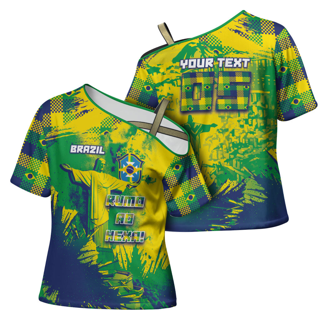 Custom Brazil Football Cross Shoulder Shirt Rumo Ao Hexa Grunge Style