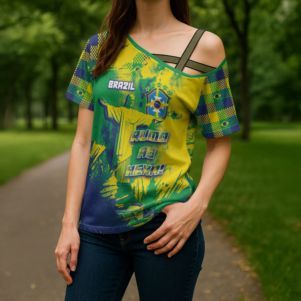 Custom Brazil Football Cross Shoulder Shirt Rumo Ao Hexa Grunge Style