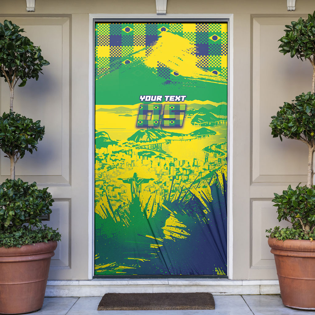 Custom Brazil Football Door Cover Rumo Ao Hexa Grunge Style