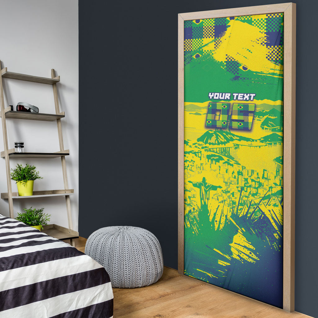 Custom Brazil Football Door Cover Rumo Ao Hexa Grunge Style