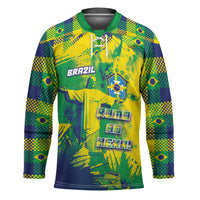 Custom Brazil Football Hockey Jersey Rumo Ao Hexa Grunge Style