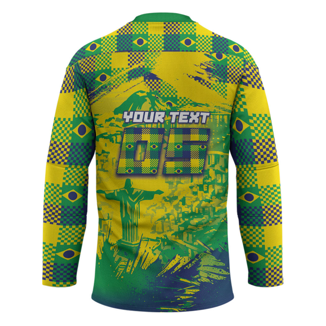 Custom Brazil Football Hockey Jersey Rumo Ao Hexa Grunge Style