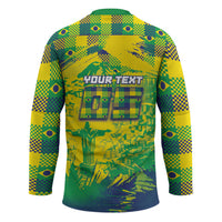 Custom Brazil Football Hockey Jersey Rumo Ao Hexa Grunge Style