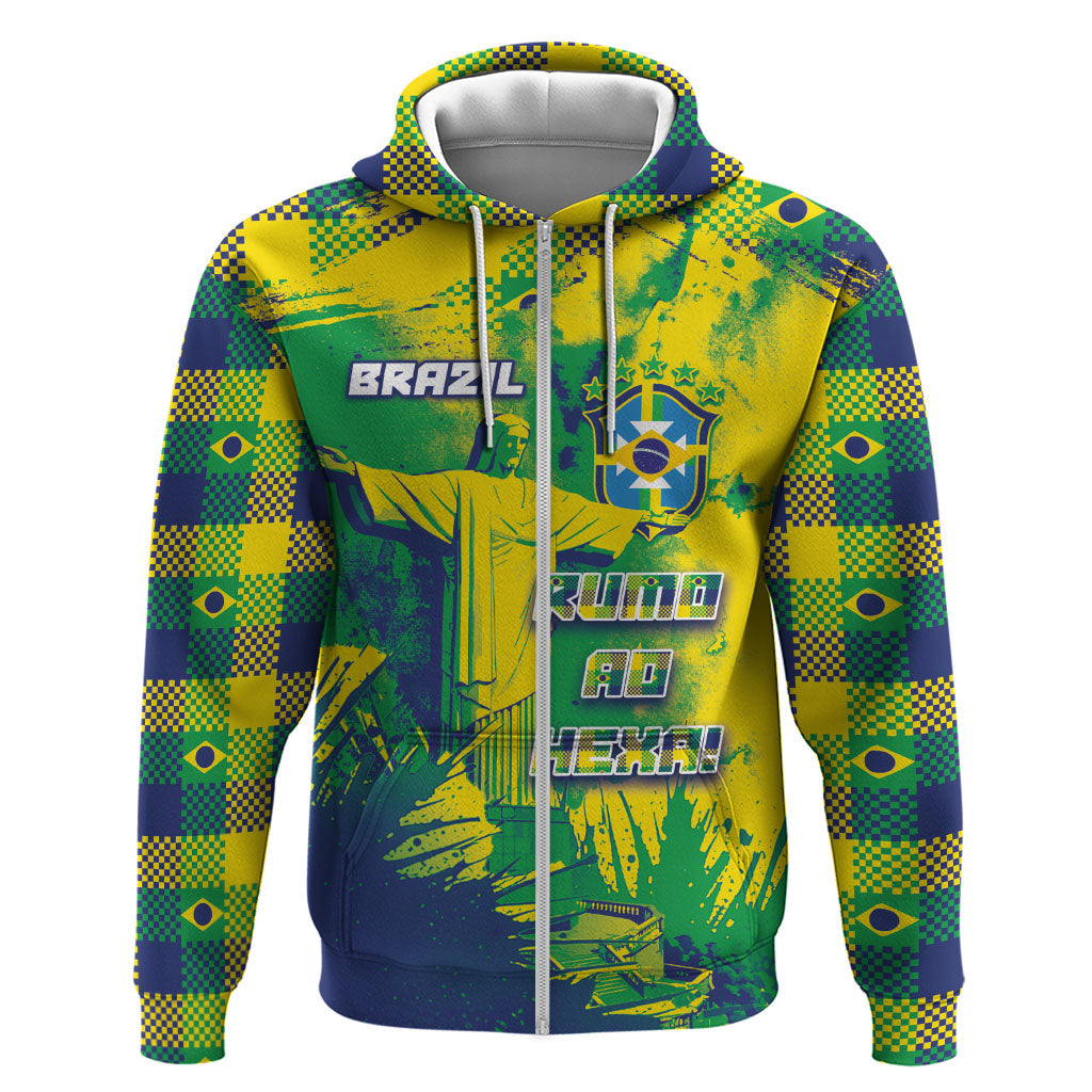 Custom Brazil Football Hoodie Rumo Ao Hexa Grunge Style