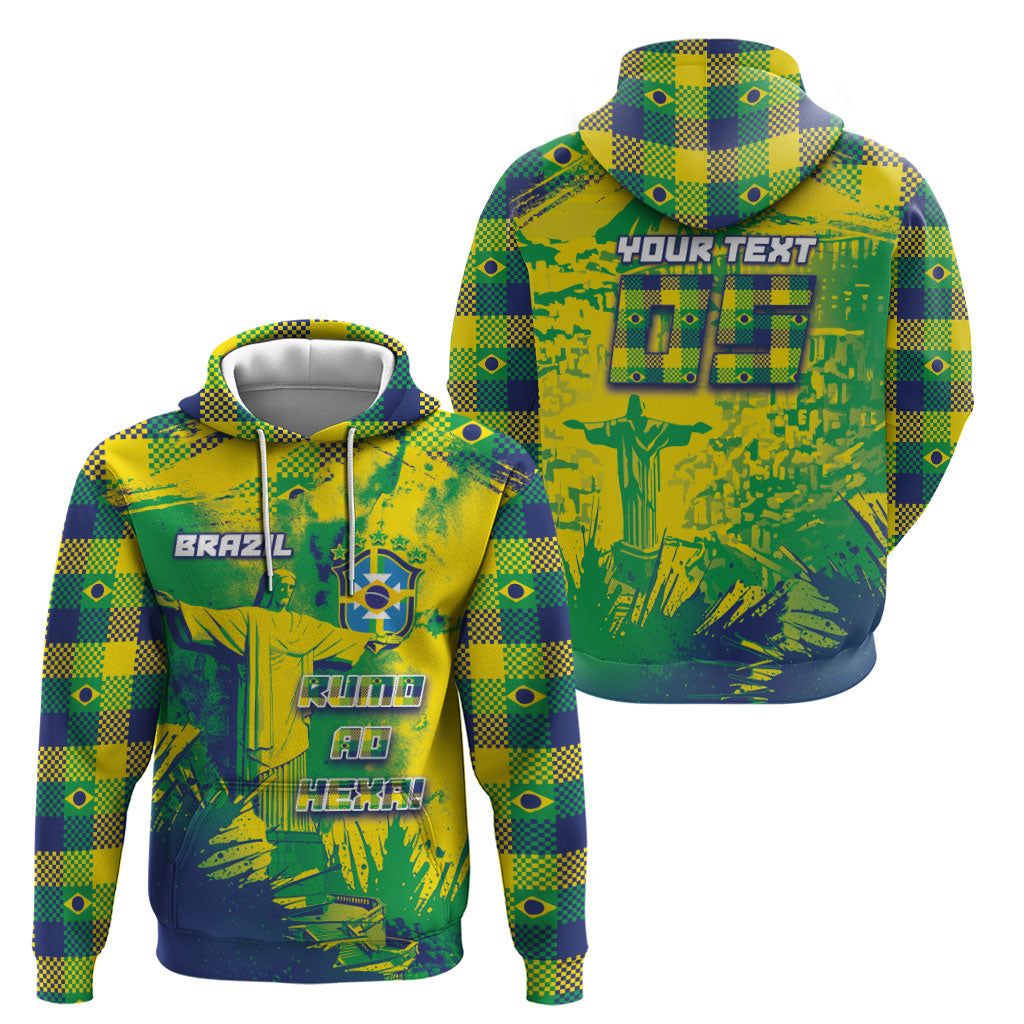 Custom Brazil Football Hoodie Rumo Ao Hexa Grunge Style