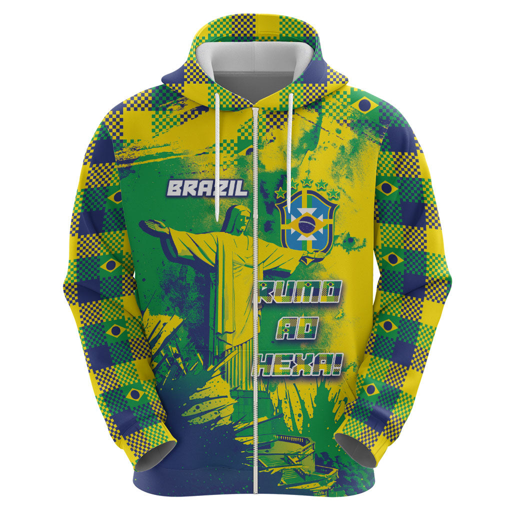 Custom Brazil Football Hoodie Rumo Ao Hexa Grunge Style