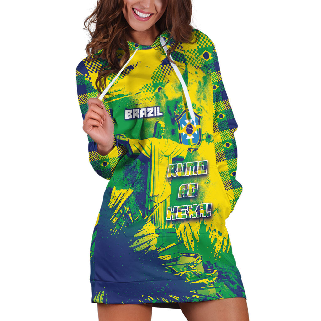 Custom Brazil Football Hoodie Dress Rumo Ao Hexa Grunge Style