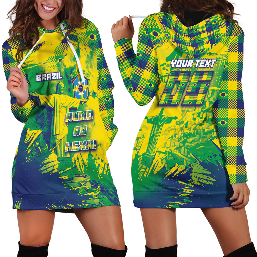 Custom Brazil Football Hoodie Dress Rumo Ao Hexa Grunge Style