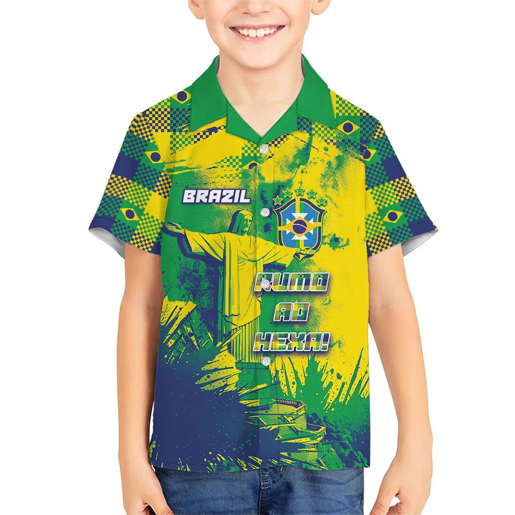 Custom Brazil Football Kid Hawaiian Shirt Rumo Ao Hexa Grunge Style