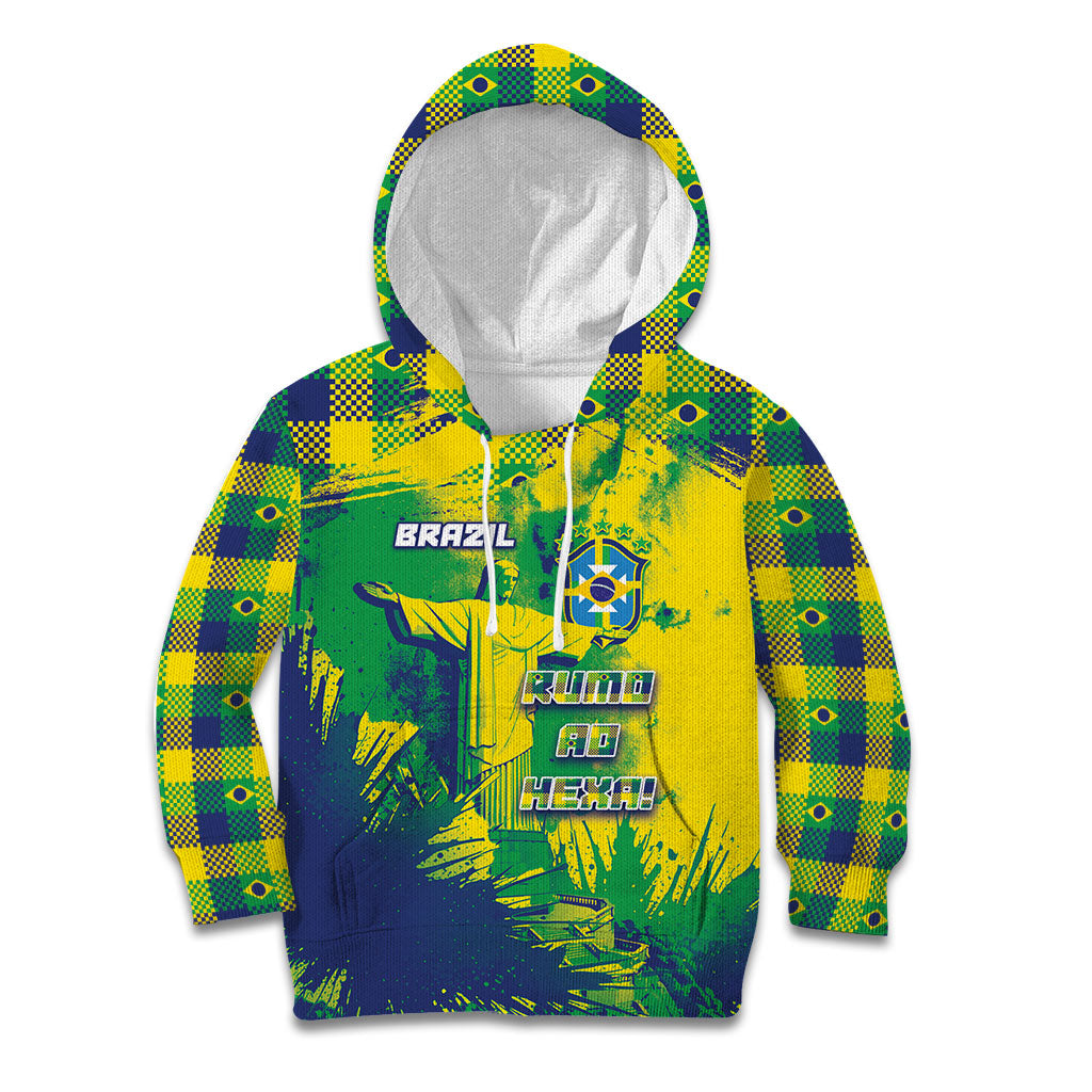 Custom Brazil Football Kid Hoodie Rumo Ao Hexa Grunge Style