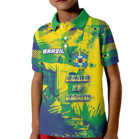 Custom Brazil Football Kid Polo Shirt Rumo Ao Hexa Grunge Style