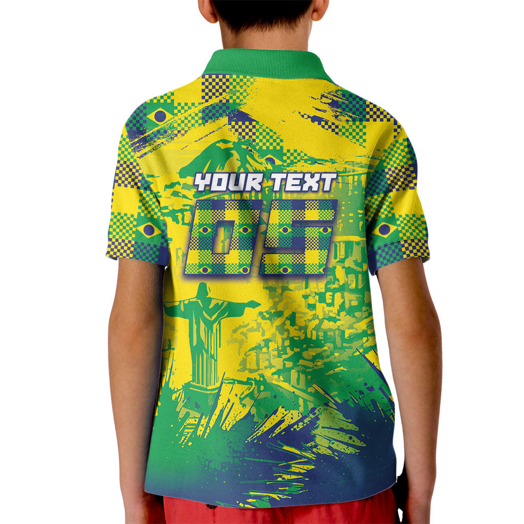 Custom Brazil Football Kid Polo Shirt Rumo Ao Hexa Grunge Style