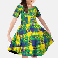 Custom Brazil Football Kid Short Sleeve Dress Rumo Ao Hexa Grunge Style