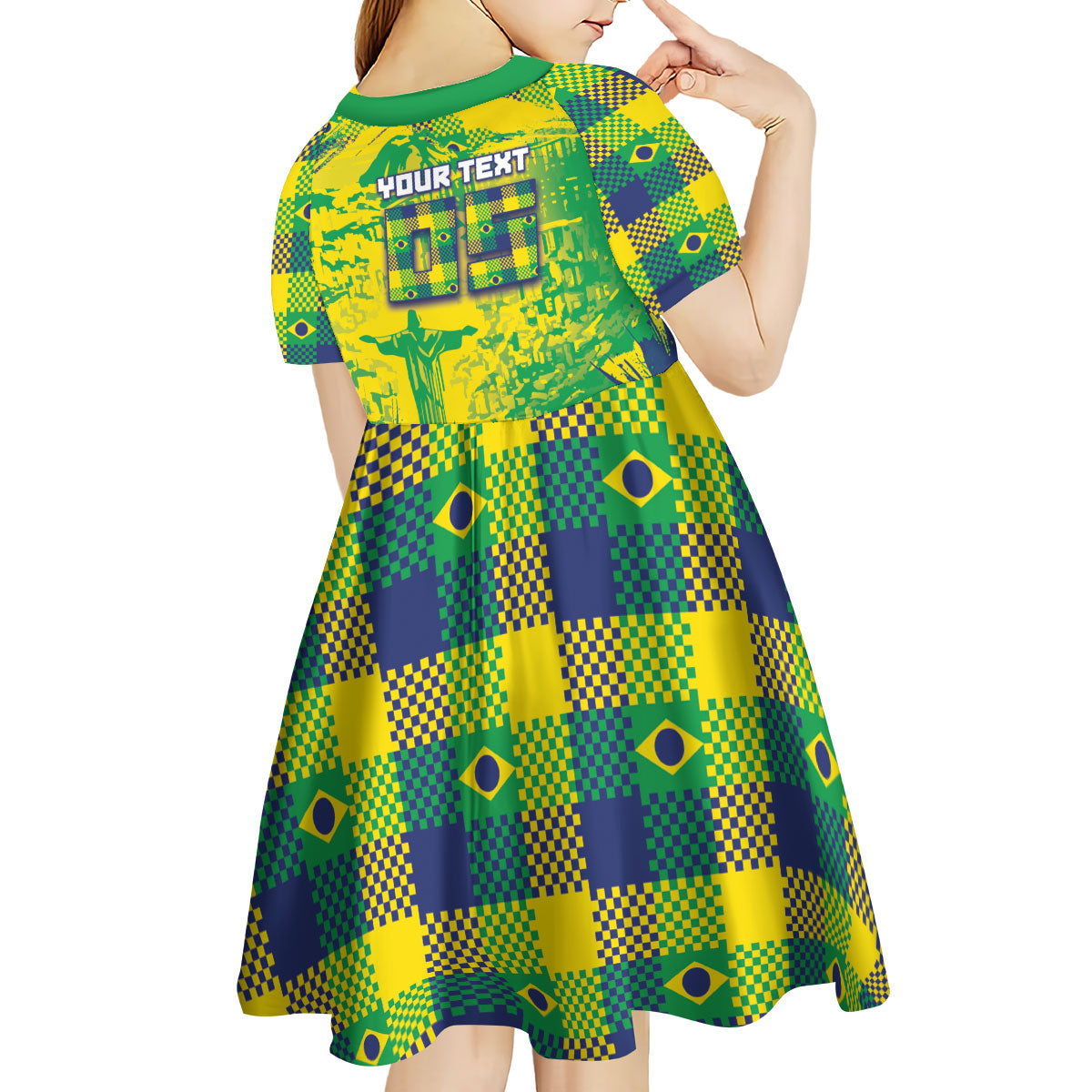 Custom Brazil Football Kid Short Sleeve Dress Rumo Ao Hexa Grunge Style