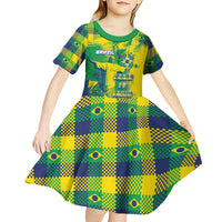 Custom Brazil Football Kid Short Sleeve Dress Rumo Ao Hexa Grunge Style