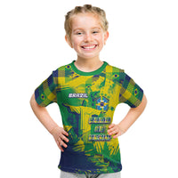 Custom Brazil Football Kid T Shirt Rumo Ao Hexa Grunge Style