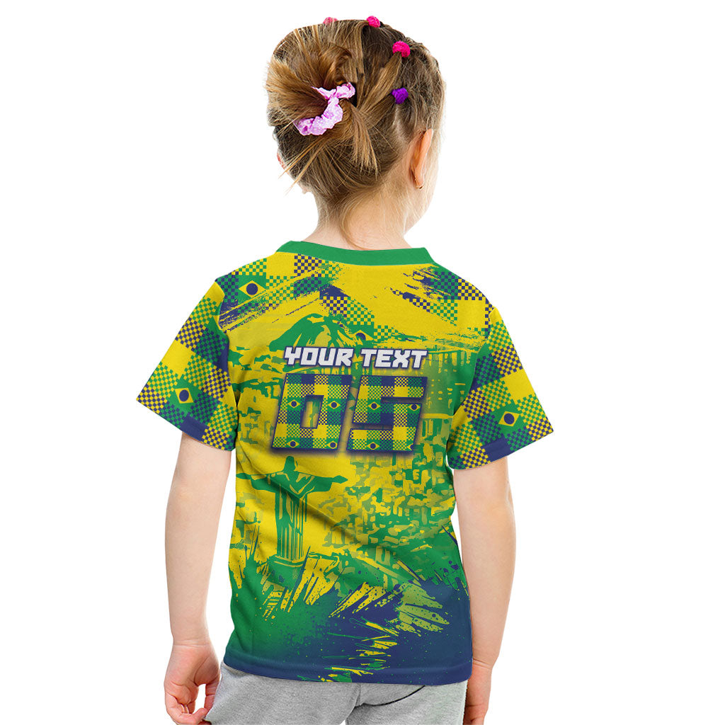 Custom Brazil Football Kid T Shirt Rumo Ao Hexa Grunge Style