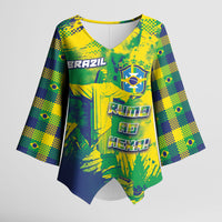 Custom Brazil Football Kimono Sleeve Blouse Rumo Ao Hexa Grunge Style