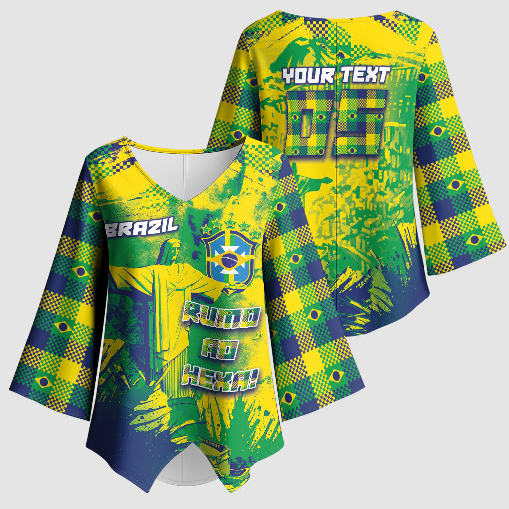 Custom Brazil Football Kimono Sleeve Blouse Rumo Ao Hexa Grunge Style