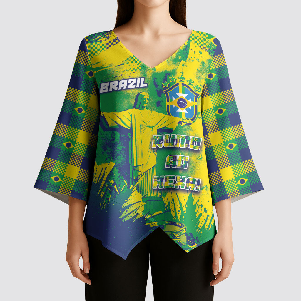 Custom Brazil Football Kimono Sleeve Blouse Rumo Ao Hexa Grunge Style