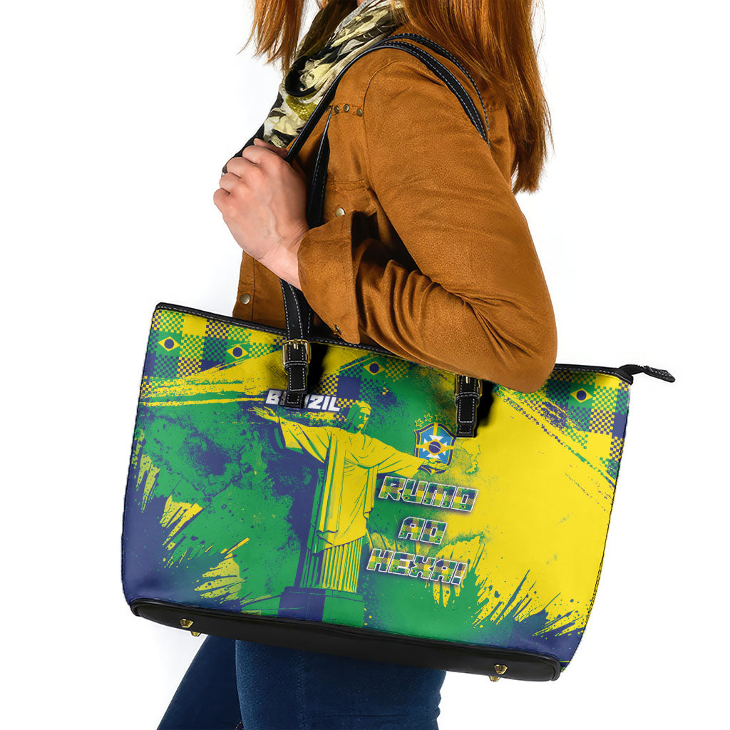 Brazil Football Leather Tote Bag Rumo Ao Hexa Grunge Style