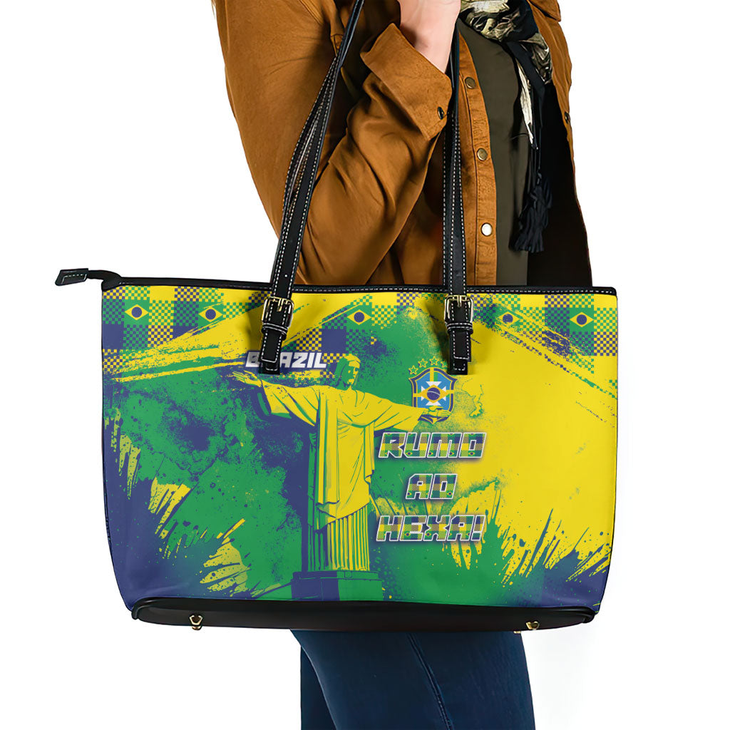 Brazil Football Leather Tote Bag Rumo Ao Hexa Grunge Style