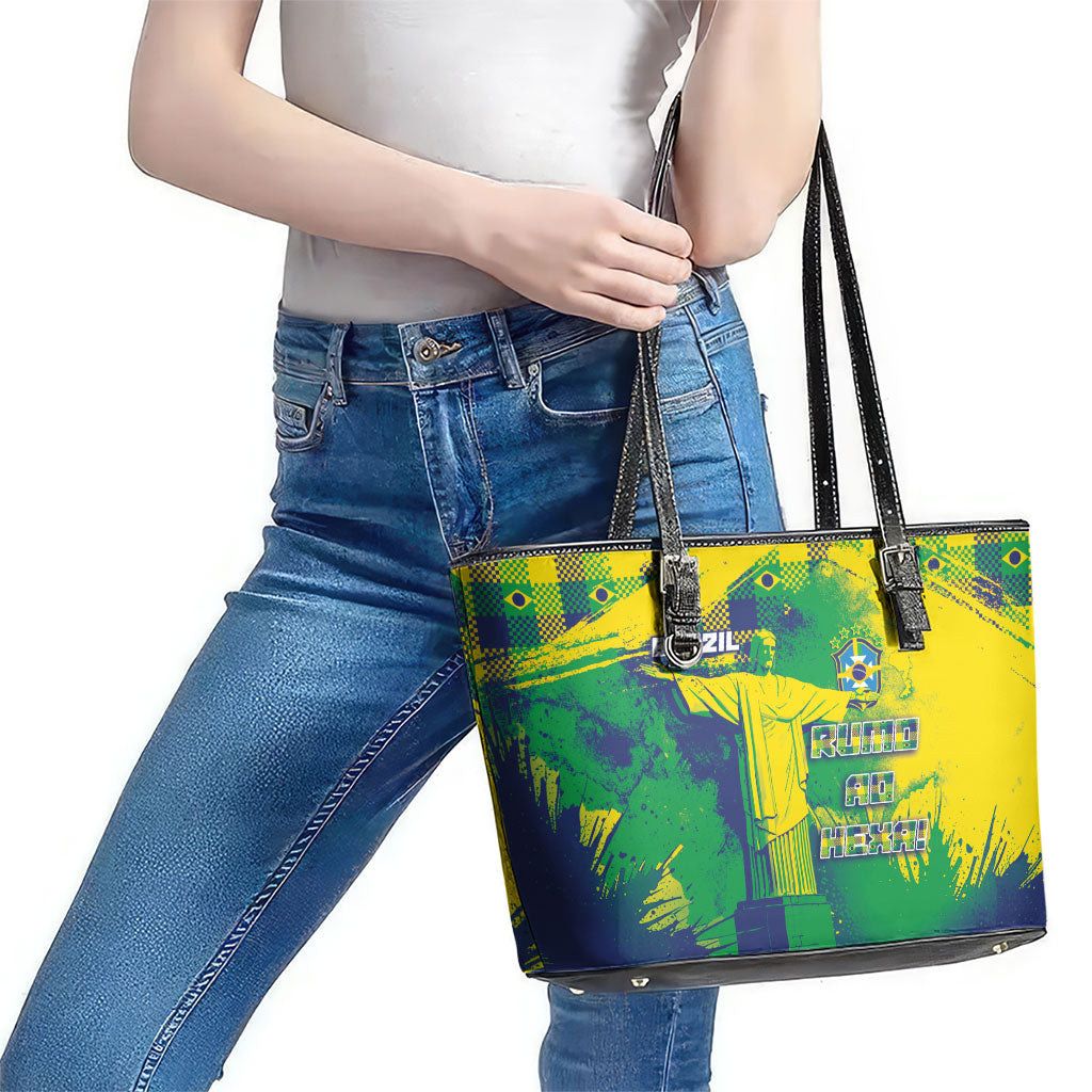 Brazil Football Leather Tote Bag Rumo Ao Hexa Grunge Style