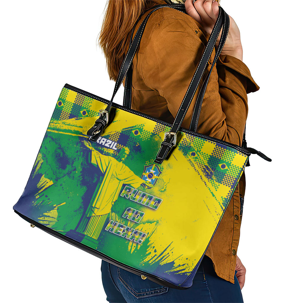 Brazil Football Leather Tote Bag Rumo Ao Hexa Grunge Style