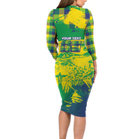 Custom Brazil Football Long Sleeve Bodycon Dress Rumo Ao Hexa Grunge Style