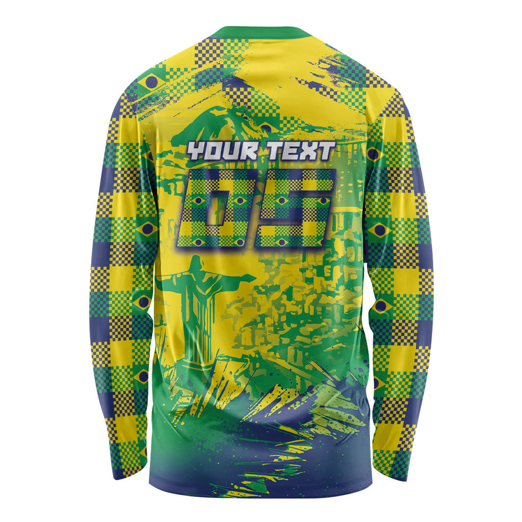 Custom Brazil Football Long Sleeve Shirt Rumo Ao Hexa Grunge Style