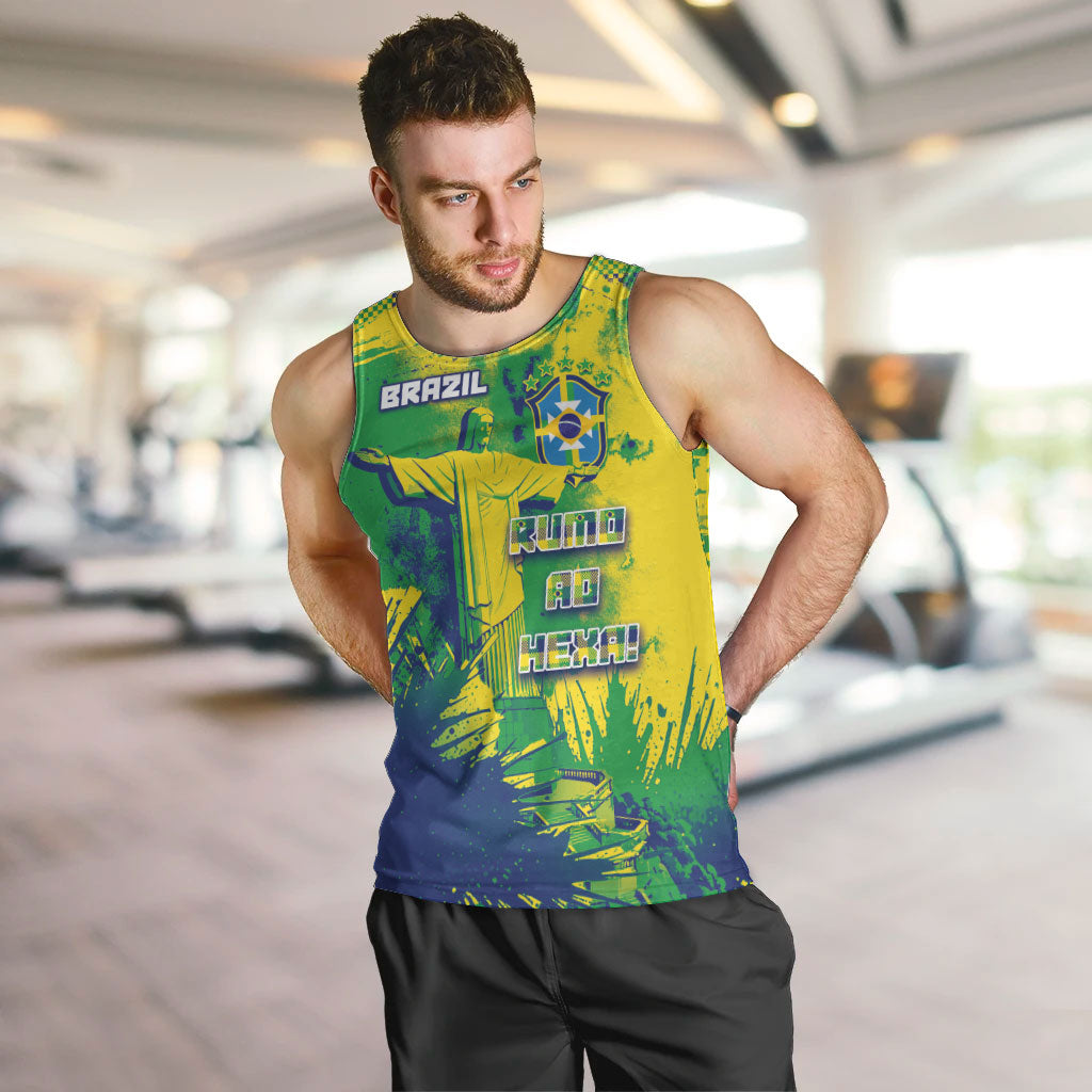 Custom Brazil Football Men Tank Top Rumo Ao Hexa Grunge Style