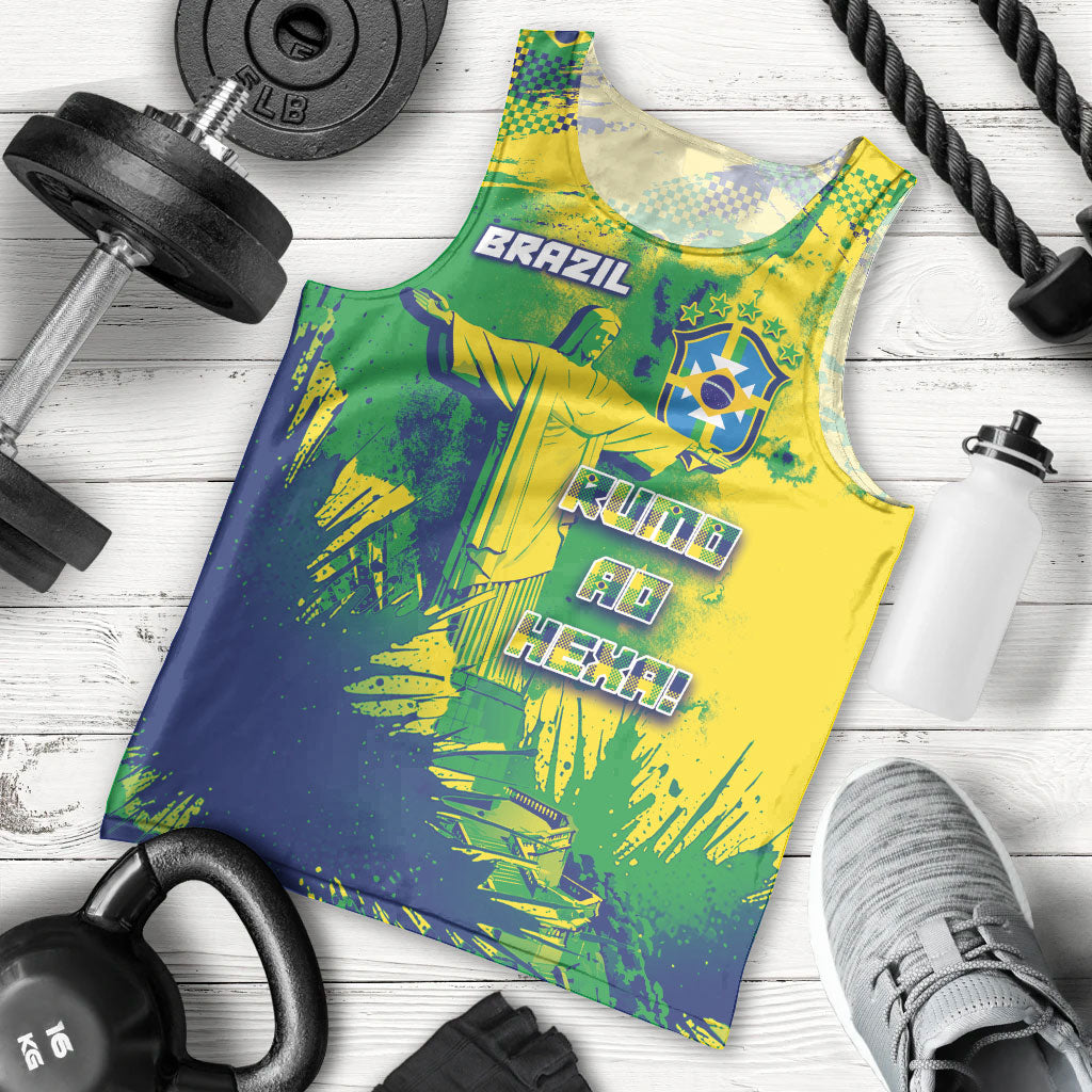 Custom Brazil Football Men Tank Top Rumo Ao Hexa Grunge Style