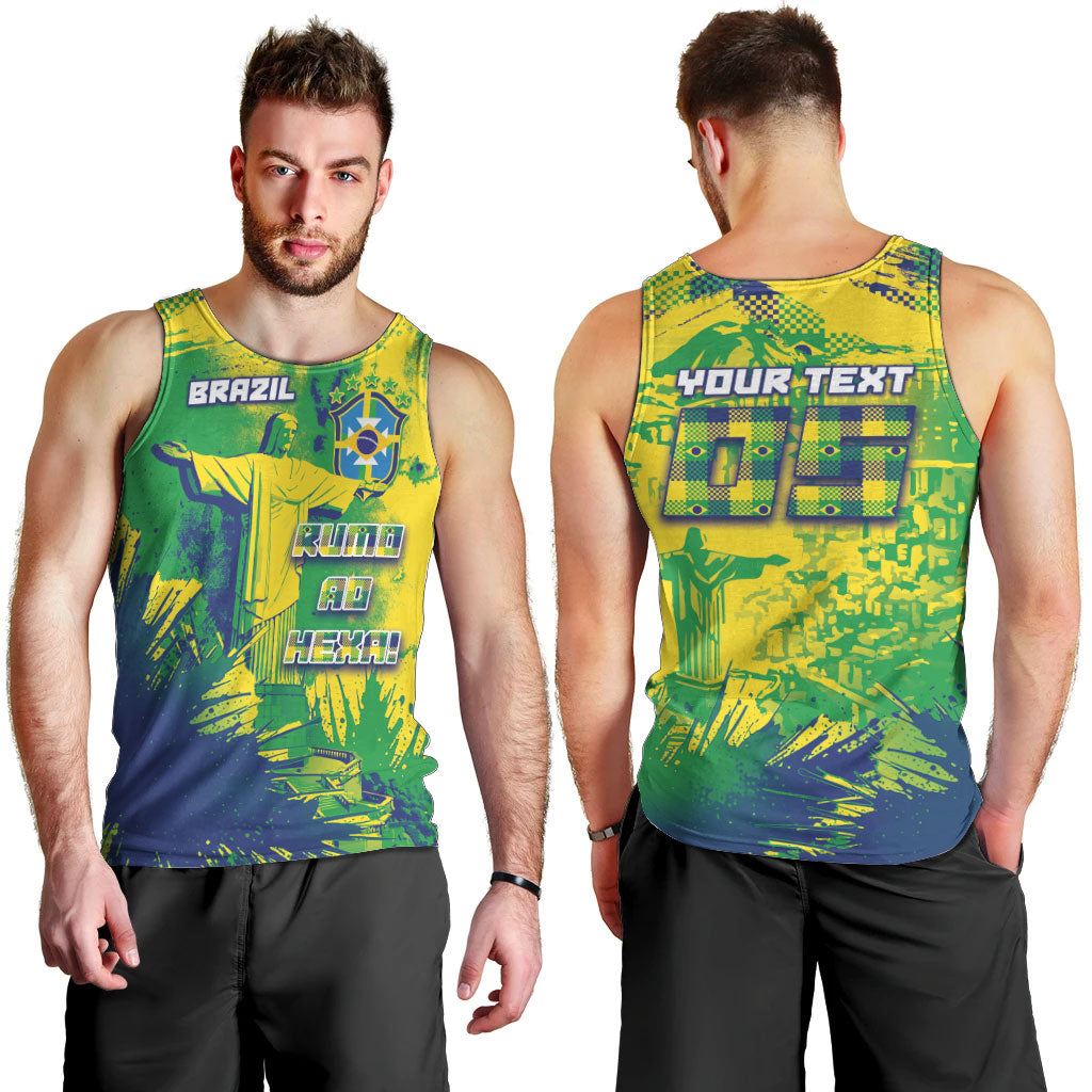 Custom Brazil Football Men Tank Top Rumo Ao Hexa Grunge Style