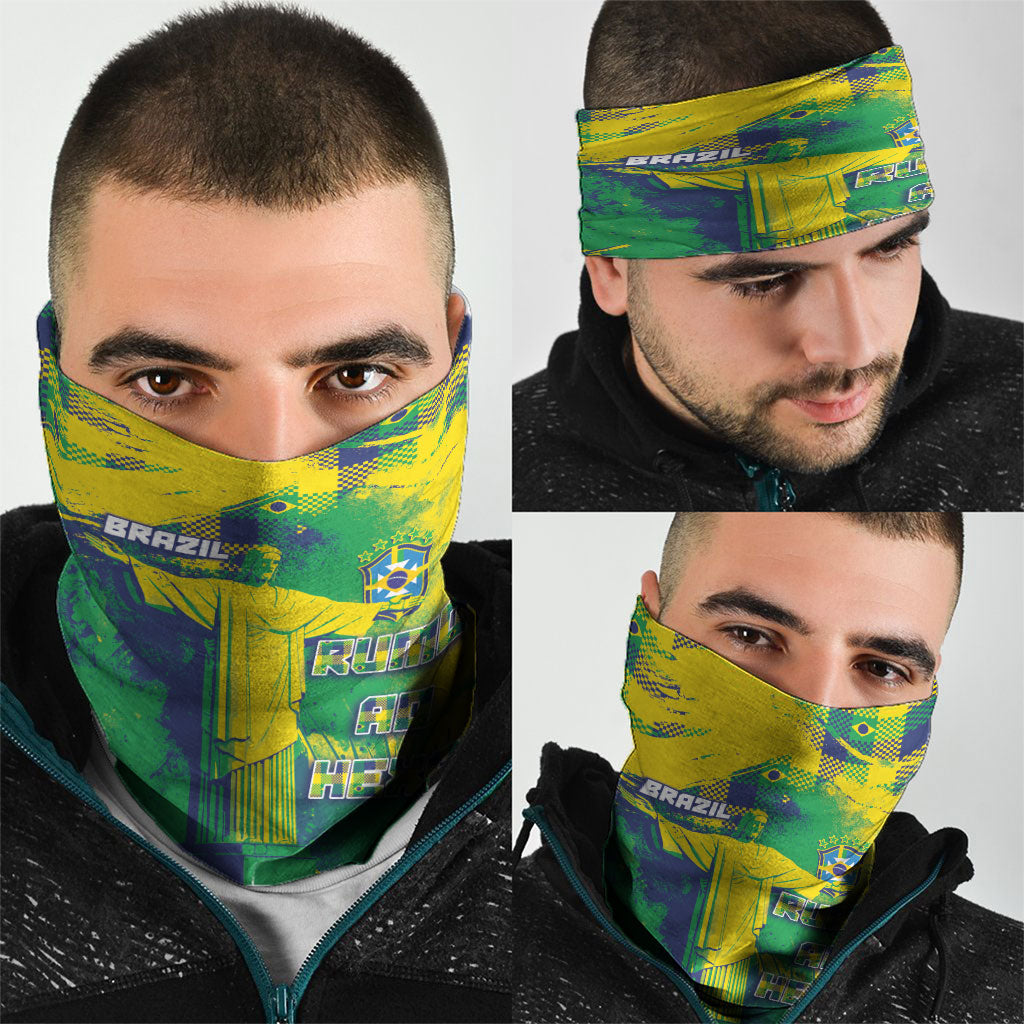 Brazil Football Neck Gaiter Rumo Ao Hexa Grunge Style