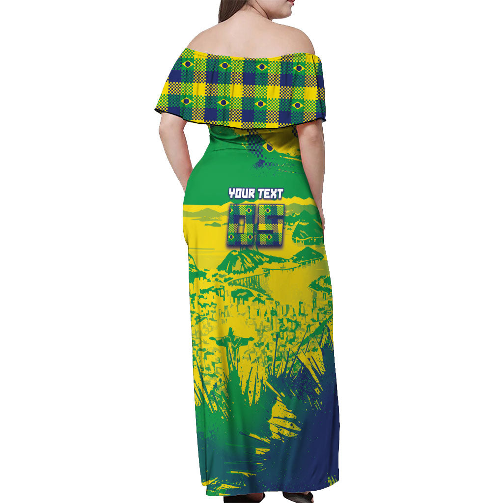 Custom Brazil Football Off Shoulder Maxi Dress Rumo Ao Hexa Grunge Style
