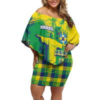Custom Brazil Football Off Shoulder Short Dress Rumo Ao Hexa Grunge Style