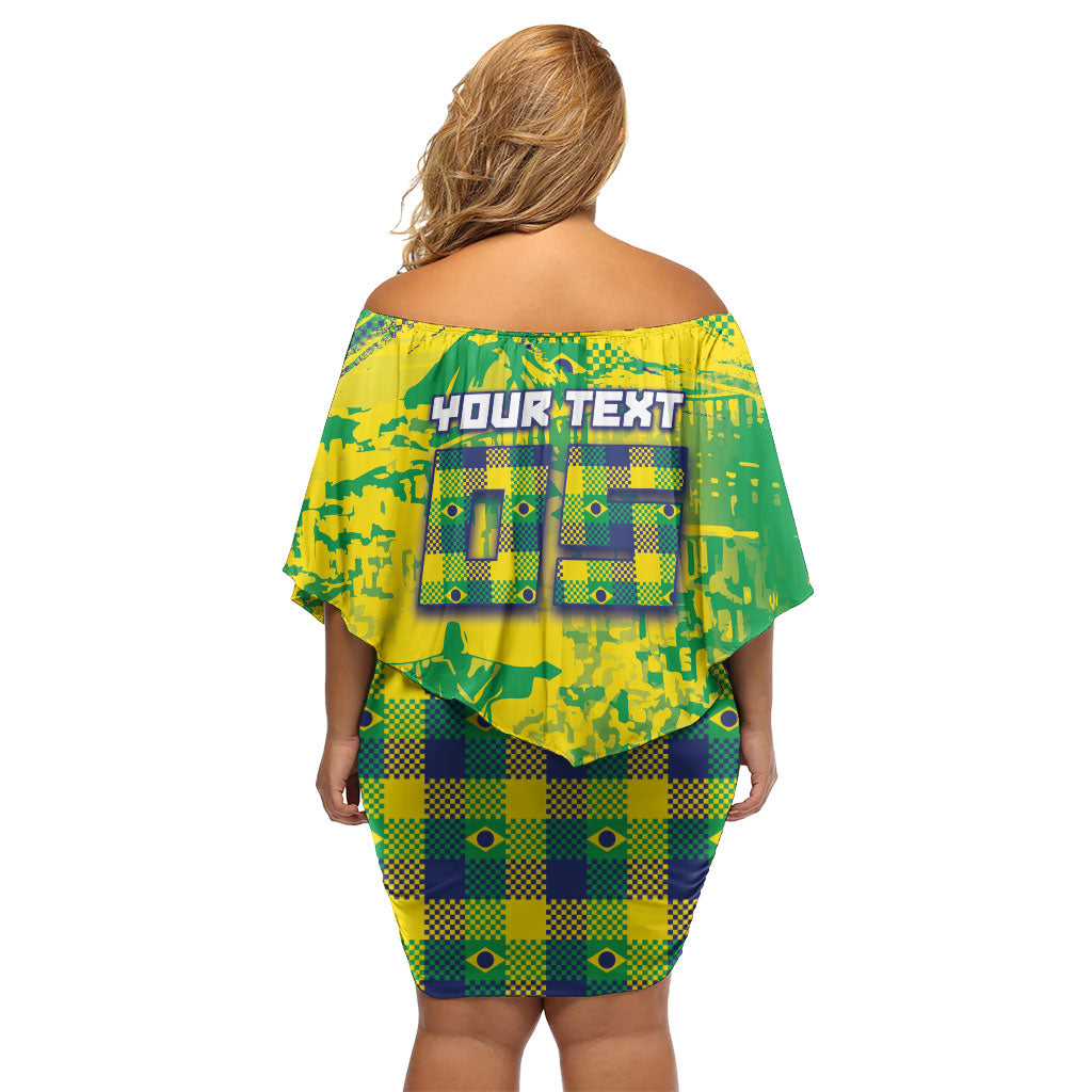 Custom Brazil Football Off Shoulder Short Dress Rumo Ao Hexa Grunge Style