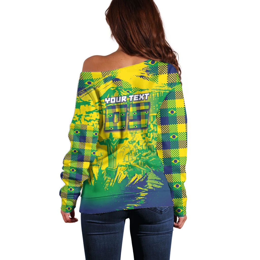 Custom Brazil Football Off Shoulder Sweater Rumo Ao Hexa Grunge Style