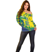 Custom Brazil Football Off Shoulder Sweater Rumo Ao Hexa Grunge Style