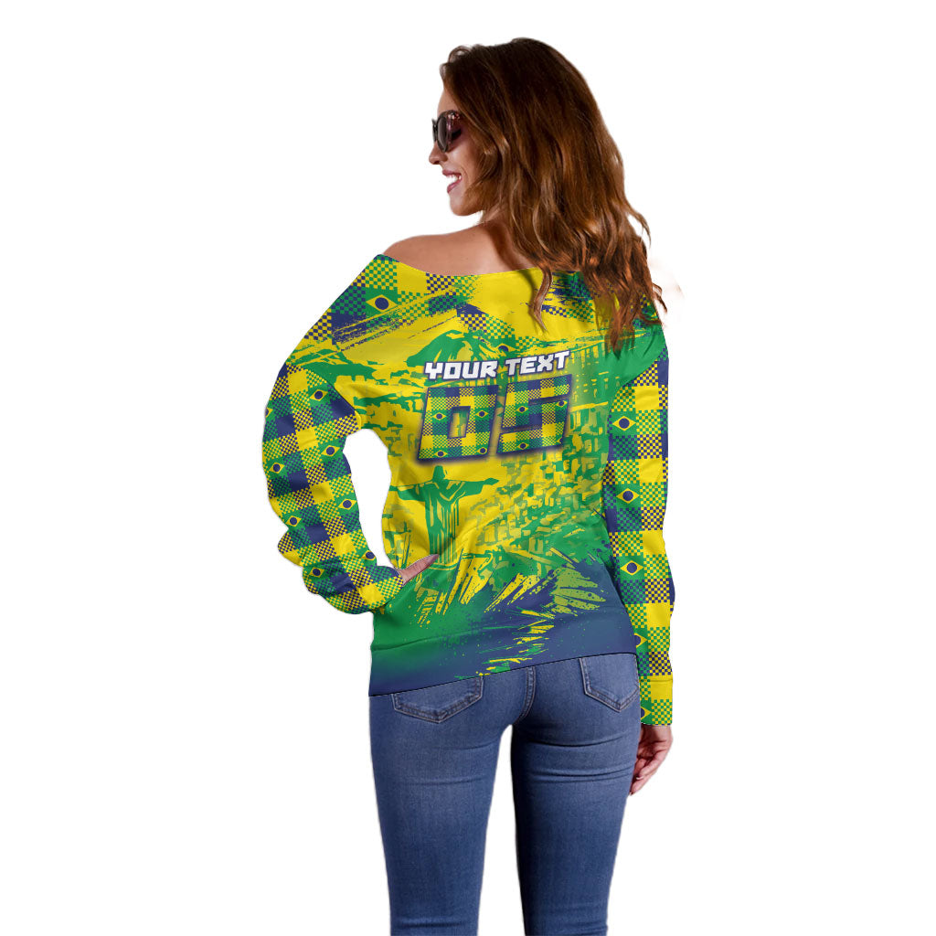 Custom Brazil Football Off Shoulder Sweater Rumo Ao Hexa Grunge Style