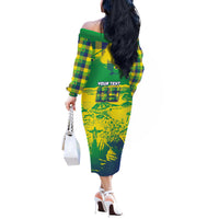 Custom Brazil Football Off The Shoulder Long Sleeve Dress Rumo Ao Hexa Grunge Style