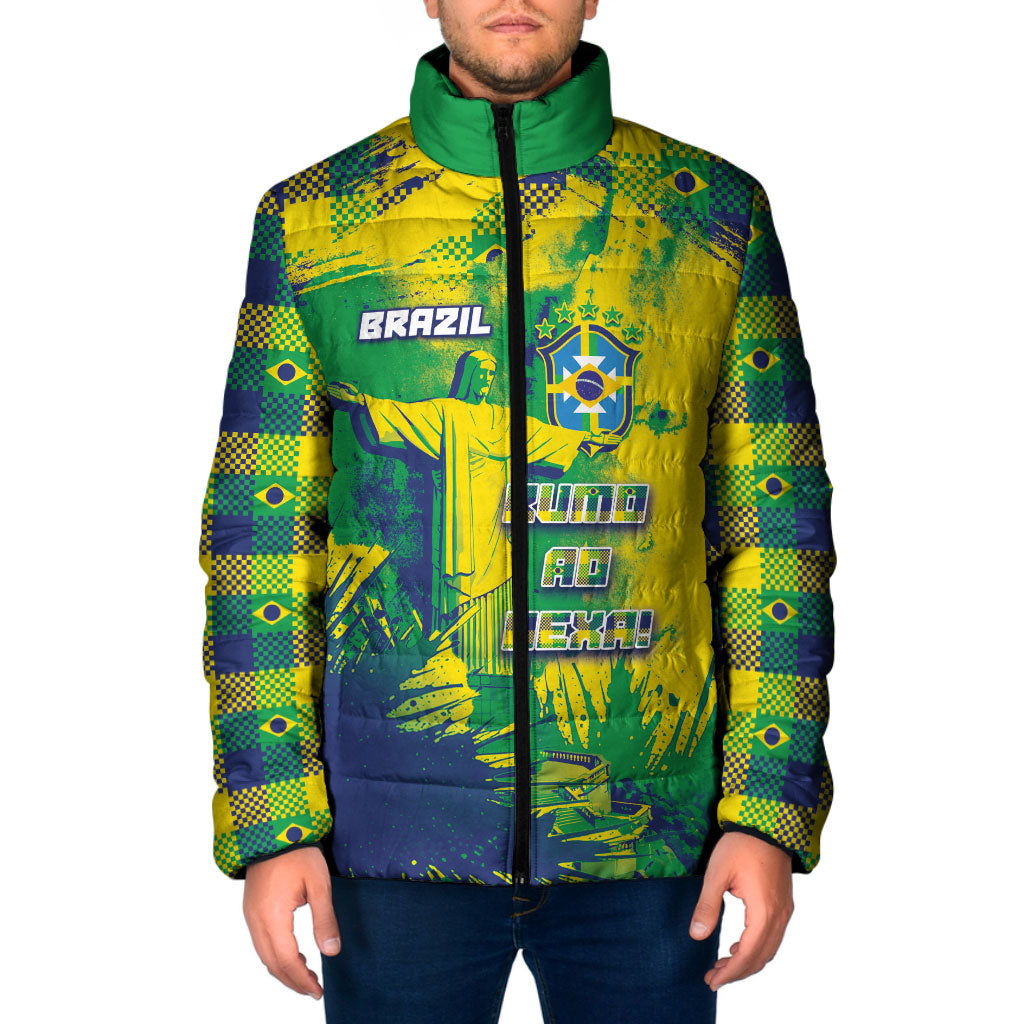 Custom Brazil Football Padded Jacket Rumo Ao Hexa Grunge Style