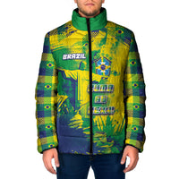 Custom Brazil Football Padded Jacket Rumo Ao Hexa Grunge Style