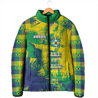 Custom Brazil Football Padded Jacket Rumo Ao Hexa Grunge Style