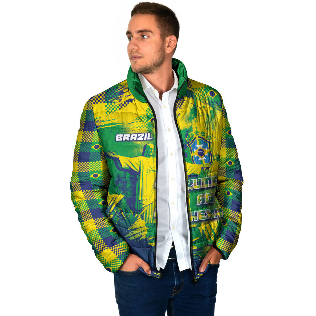 Custom Brazil Football Padded Jacket Rumo Ao Hexa Grunge Style