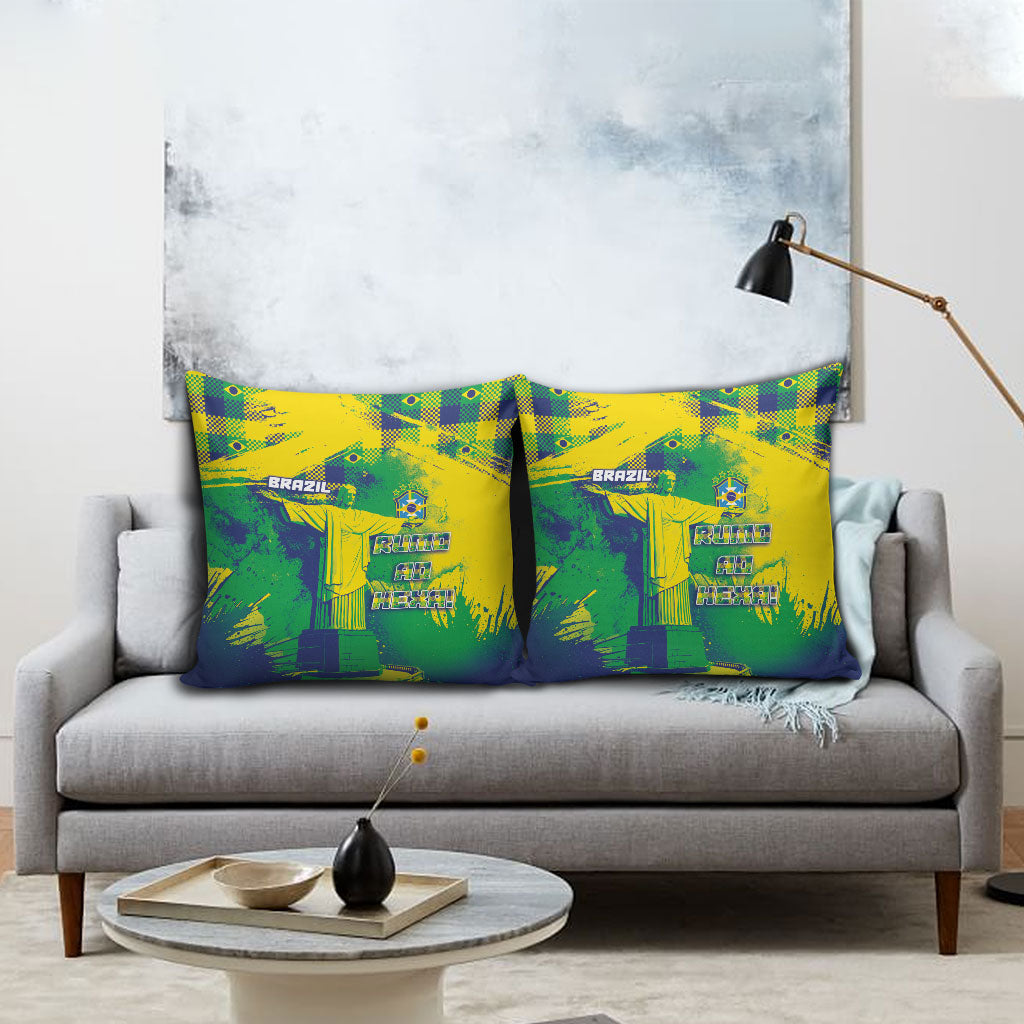 Brazil Football Pillow Cover Rumo Ao Hexa Grunge Style
