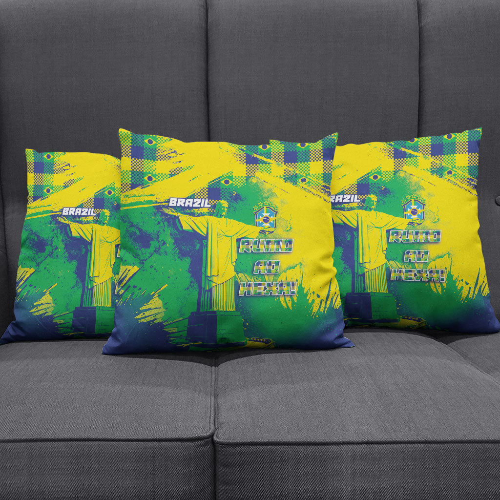 Brazil Football Pillow Cover Rumo Ao Hexa Grunge Style