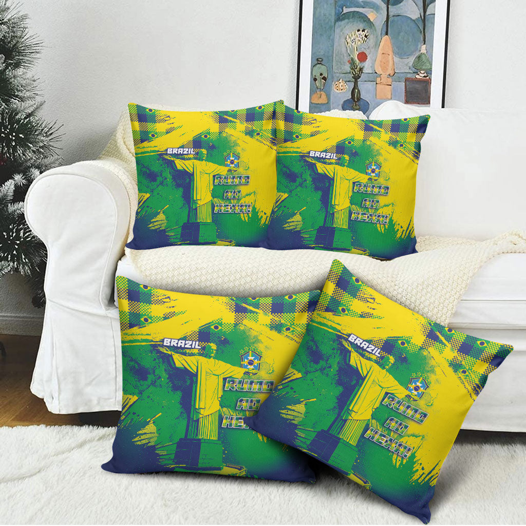 Brazil Football Pillow Cover Rumo Ao Hexa Grunge Style